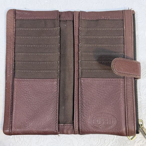 Fossil Brown Leather Wallet Snap Tab Close - Picture 6 of 14